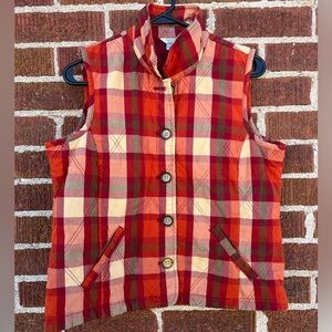 Christopher & Banks Plaid Cotton Button Front Vest size Medium Fisherman Core
